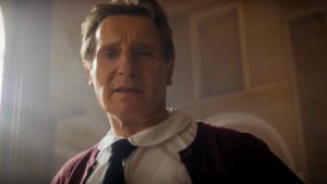 Liam Neeson in Akiva Schaffer, Dan Gregor, and Doug Mand's parody satire action crime comedy film, The Naked Gun
