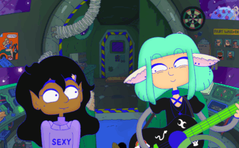 Shabana Azeez and Gemma Chua Tran in Emma Hough Hobbs and Leela Varghese's adult animated adventure science fiction fantasy romantic comedy film, Lesbian Space Princess