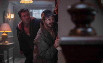 Glen Powell and Michael Cera in Edgar Wright and Michael Bacall's action adventure dark comedy science fiction dystopian thriller film adaptation, The Running Man