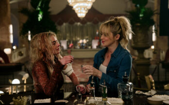 Samara Weaving and Kathryn Newton in Matt Bettinelli Olpin, Tyler Gillett, Guy Busick, and R. Christopher Murphy's horror comedy thriller film, Ready or Not 2 Here I Come