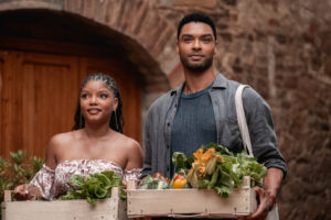 Halle Bailey and Rege Jean Page in Kat Coiro, Ryan Engle, and Kristin N. Engle's romantic comedy film, You Me & Tuscany